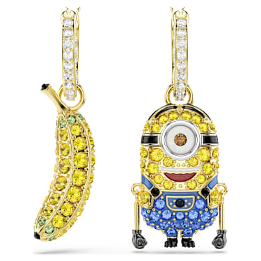 Minions Stuart and Banana damla küpeler, Pavé, Mini, Çok renkli, Altın rengi kaplama - Swarovski, 5743382