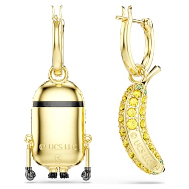 Minions Stuart and Banana 水滴形耳環, 密鑲, 迷你, 漸層色, 鍍金（金色飾面） - Swarovski, 5743382