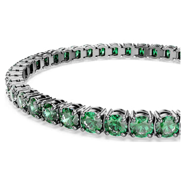 Matrix Tennis bracelet, Round cut, Green, Ruthenium plated - Swarovski, 5743445