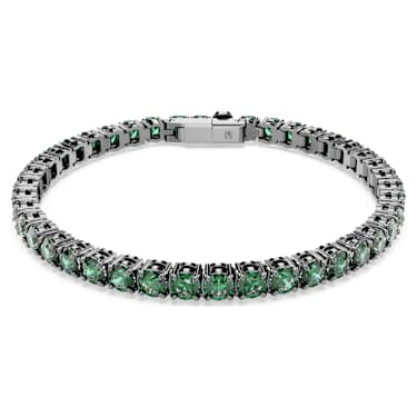 Bracelete Tennis Matrix, Lapidação redonda, Verde, Lacada a ródio - Swarovski, 5743446