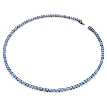 Matrix Tennis necklace, Round cut, Blue, Ruthenium plated - Swarovski, 5743450