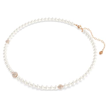 Matrix สร้อยคอ, มุกคริสตัล, เจียระไนทรงกลม, ขาว, เคลือบโทนสีโรสโกลด์ - Swarovski, 5743457
