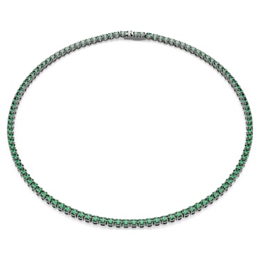 Matrix Tennis necklace, Round cut, Green, Ruthenium plated - Swarovski, 5743471