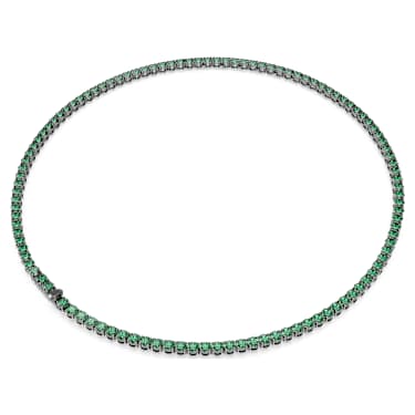 Matrix Tennis necklace, Round cut, Green, Ruthenium plated - Swarovski, 5743471