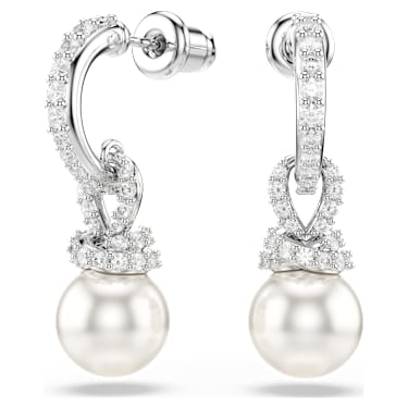 Visací náušnice Originally, Křišťálová perla, Pavé, Bílá, Pokoveno rhodiem - Swarovski, 5743551