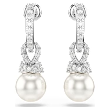 Originally Hängande örhängen, Kristallpärla, Pavé, Vit, Rodiumpläterad - Swarovski, 5743551