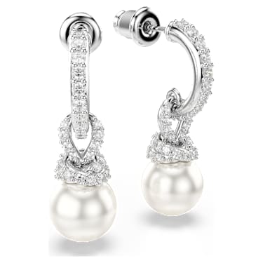 Pendientes Originally, Crystal Pearl, Pavé, Blancos, Baño de rodio - Swarovski, 5743551