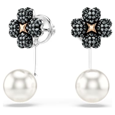 Latisha earrings, Pavé, Clover, Black, Mixed metal finish - Swarovski, 5743573