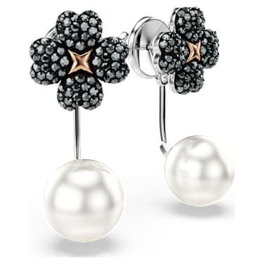 ほぼ新品 SWAROVSKI Latisha パール ピアス スワロフスキー Latisha ピアス, パヴェ, クローバー, ブラック, ミックスメタル仕上げ