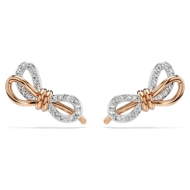 Swarovski Lifelongリボン ネックレス＆リング＆ピアス3点セット Lifelong スタッドピアス, パヴェ, リボン, ホワイト, ミックスメタル
