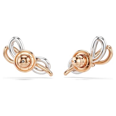 Lifelong düğme Küpeler, Pavé, Fiyonk, Beyaz, Karışık metal yüzey - Swarovski, 5743574