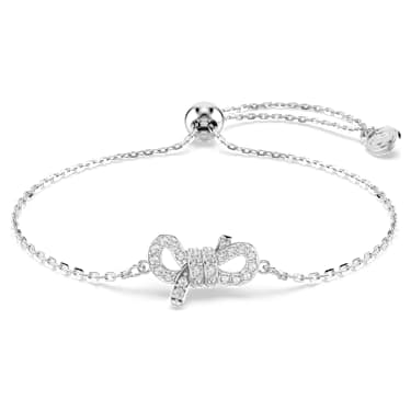 SWAROVSKI リボン ブレスレット Lifelong ブレスレット, パヴェ, リボン, ホワイト, ロジウム・プレー