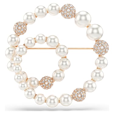 Broche Matrix, Perle de cristal, Taille ronde, Blanche, Doré à l’or rose 18 carats (750/1000) - Swarovski, 5743778