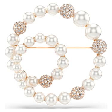 Matrix เข็มกลัด, มุกคริสตัล, เจียระไนทรงกลม, ขาว, เคลือบโทนสีโรสโกลด์ - Swarovski, 5743778