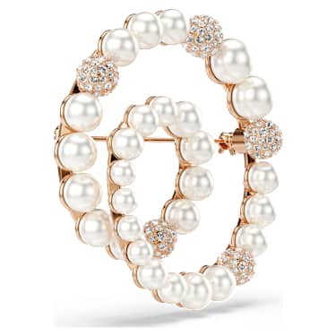 Matrix 胸針, 水晶珍珠, 圓形切割, 白色, 鍍玫瑰金色調 - Swarovski, 5743778