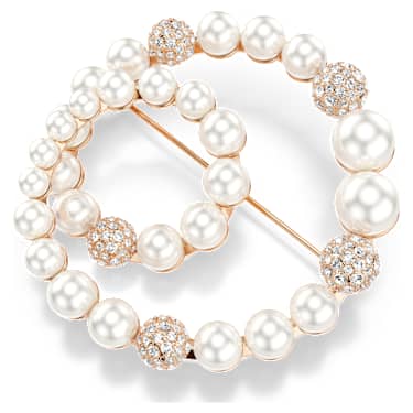 Matrix เข็มกลัด, มุกคริสตัล, เจียระไนทรงกลม, ขาว, เคลือบโทนสีโรสโกลด์ - Swarovski, 5743778