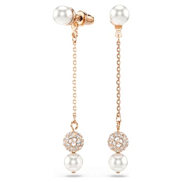 Matrix ドロップピアス, クリスタル・パール, ラウンドカット, ホワイト, 18Kローズゴールドコーティング - Swarovski, 5743779
