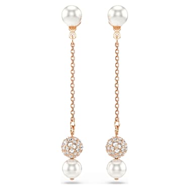 Matrix ต่างหูทรงหยดน้ำ, มุกคริสตัล, เจียระไนทรงกลม, ขาว, เคลือบโทนสีโรสโกลด์ - Swarovski, 5743779