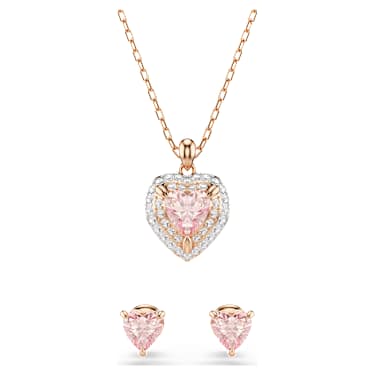 Sada One, Srdcový výbrus, Pavé, Srdce, Růžová, Povrchová úprava z 18k růžového zlata - Swarovski, 5743883