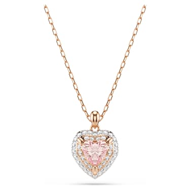 Conjunto One, Talla de corazón, Pavé, Corazón, Rosa, Acabado en oro rosa de 18 quilates - Swarovski, 5743883