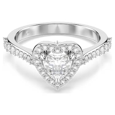 Una Angelic แหวนลวดลาย, ผสมผสานเหลี่ยมเจียระไนหลายหลายรูปแบบ, หัวใจ, ขาว, เคลือบโรเดียม - Swarovski, 5744045