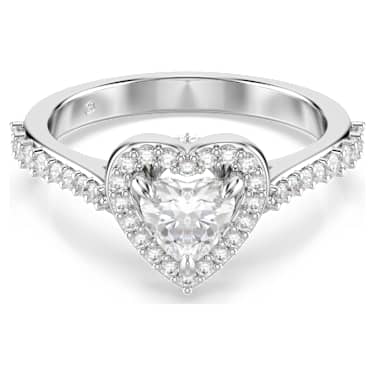 Prstan z motivom Una Angelic, Mešani rezi, Srce, Bel, Prevleka iz rodija - Swarovski, 5744047