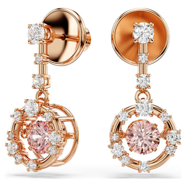 Constella 水滴形耳环, 圆形切割, 舞动宝石, 粉红色, 玫瑰金色饰面 - Swarovski, 5744239
