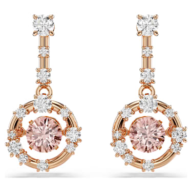 Constella 드롭 이어링, 라운드 컷, 댄싱 스톤(Dancing Stone), 핑크, 18K 로즈 골드 피니시 - Swarovski, 5744239