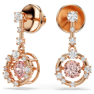 Constella ドロップピアス, ラウンドカット, ダンシングストーン, ピンク, 18Kローズゴールドコーティング - Swarovski, 5744239