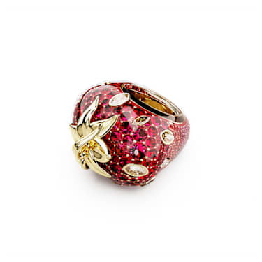 Idyllia motívumos gyűrű, Vegyes metszés, Eper, Piros, 18 kt-os aranybevonat - Swarovski, 5744916