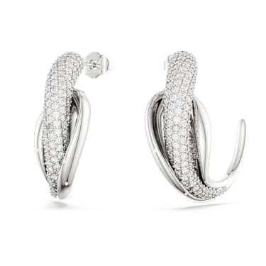 Anneaux d'oreilles Swarovski Classica, Pièce d’exception, Taille ronde, Blanches, Argent sterling - Swarovski, 5745013