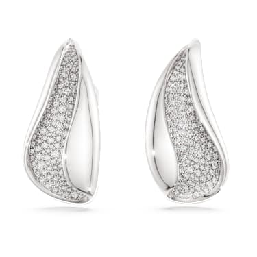 Swarovski Classica Klipsli Küpeler, Çarpıcı, Yuvarlak kesim, Beyaz, Som gümüş - Swarovski, 5745014