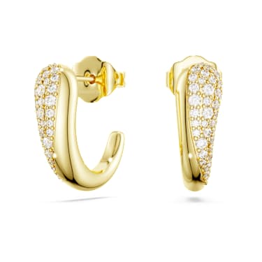 Swarovski Classica hoop earrings, Round cut, White, Sterling silver, 18K gold finish - Swarovski, 5745020