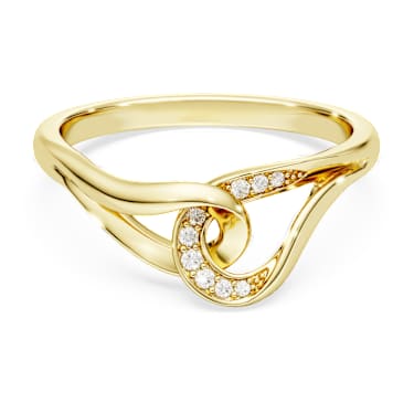 【Swarovski リング　2本】ゴールドコーティング・シルバー系 Swarovski Classica リング, ラウンドカット, インターロッキング