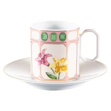 Idyllia coffee cup with saucer, Porcelain, Crystal print motif, Flower, Multicolored - Swarovski, 5746192