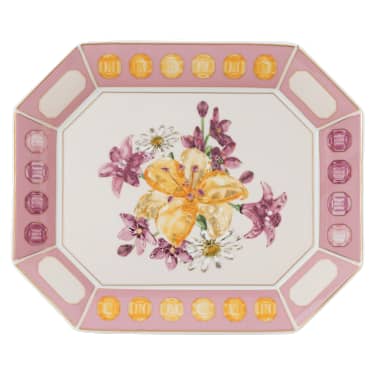 Idyllia tray, Porcelain, Crystal print motif, Flower, Large, Pink - Swarovski, 5746214