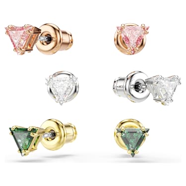 Pendientes de botón Stilla, Talla triangular, Multicolores, Combinación de acabados metálicos - Swarovski, 5746374
