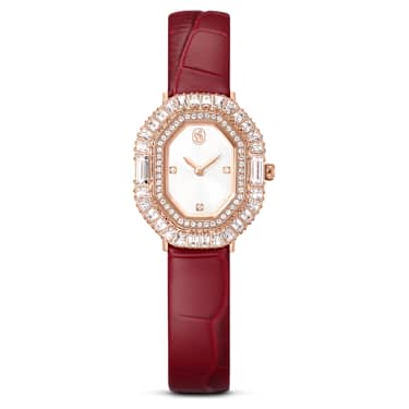 Ceas Matrix octagon, Curea din piele, Albastru, Nuanță roz-aurie, Finisaj în nuanță roz-aurie - Swarovski, 5746375