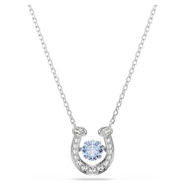 Symbolica pendant, Round cut, Pavé, Horse shoe, Blue, Rhodium