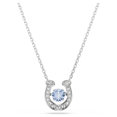 Symbolica pendant, Round cut, Pavé, Horseshoe, Blue, Rhodium