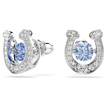 Symbolica stud earrings, Round cut, Pavé, Horse shoe, Blue