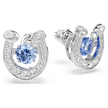 Symbolica stud earrings, Round cut, Pavé, Horse shoe, Blue