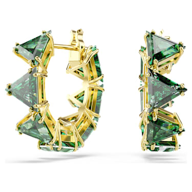 Matrix 大圈耳環, 三角形切割, 三角形, 迷你, 綠色, 鍍金（金色飾面） - Swarovski, 5747007