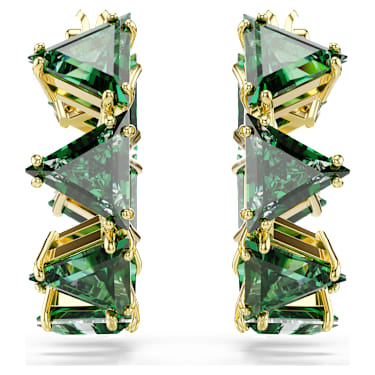 Matrix 大圈耳環, 三角形切割, 三角形, 迷你, 綠色, 鍍金（金色飾面） - Swarovski, 5747007