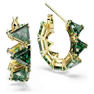 Matrix 大圈耳環, 三角形切割, 三角形, 迷你, 綠色, 18K 金飾面 - Swarovski, 5747007
