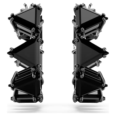 Matrix hoop earrings, Triangle cut, Black, Ruthenium plated - Swarovski, 5747008