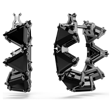 Matrix hoop earrings, Triangle cut, Black, Ruthenium plated - Swarovski, 5747008