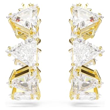 Matrix 大圈耳環, 三角形切割, 三角形, 迷你, 白色, 鍍金色色調 - Swarovski, 5747441