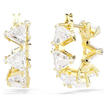Matrix フープピアス, トライアングルカット, トライアングル, ミニ, ホワイト, ゴールドトーン・プレーティング - Swarovski, 5747441