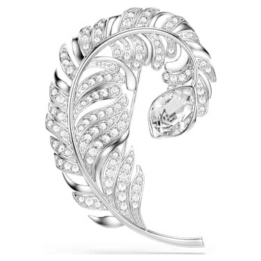 Idyllia 胸针, 混合切割, 羽毛, 蓝色, 镀铑 - Swarovski, 5747549